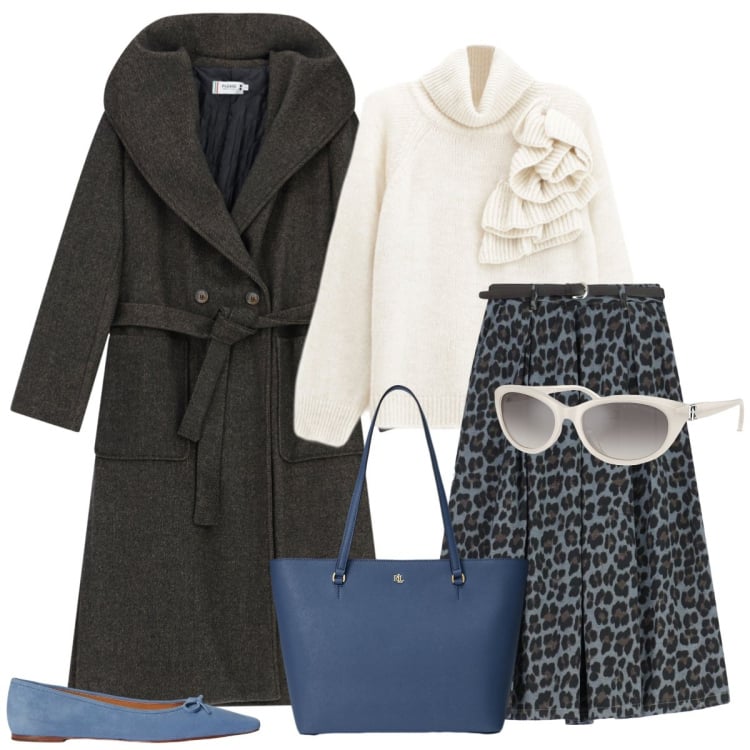 Outfit donna - Total look #2310492. Stile Casual chic per Tutti i giorni. Abbinamento con gonne longuette, maglieria, cappotti, borse tote, occhiali da sole, ballerine.