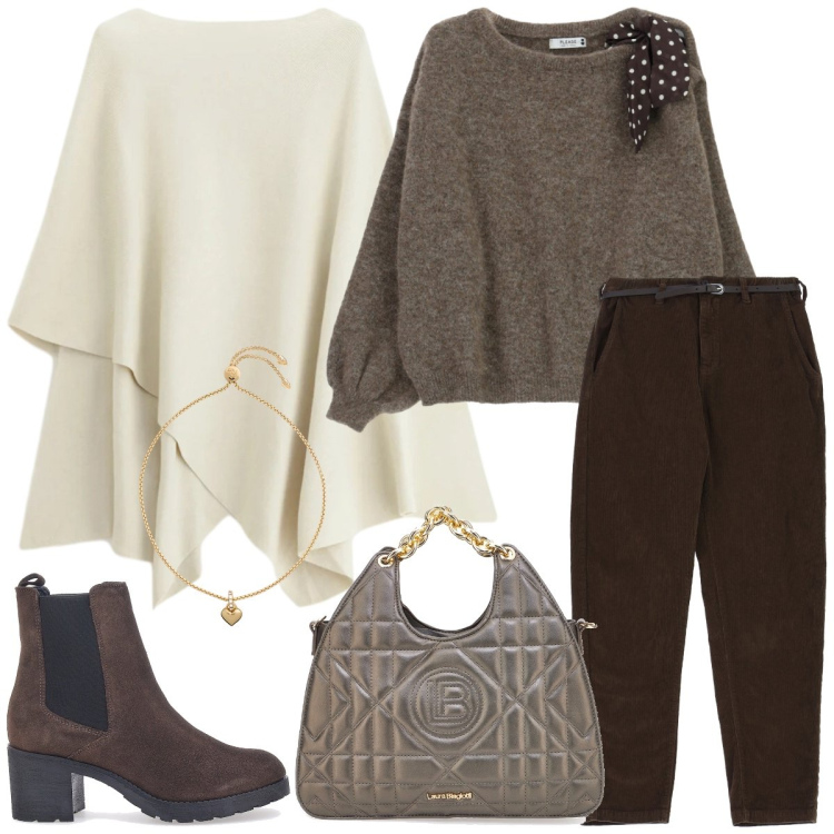 Outfit donna - Total look #2310496. Stile Casual chic per Ufficio. Abbinamento con maglieria, pantaloni chino, maglieria, braccialetti, stivaletti chelsea, borse a mano.