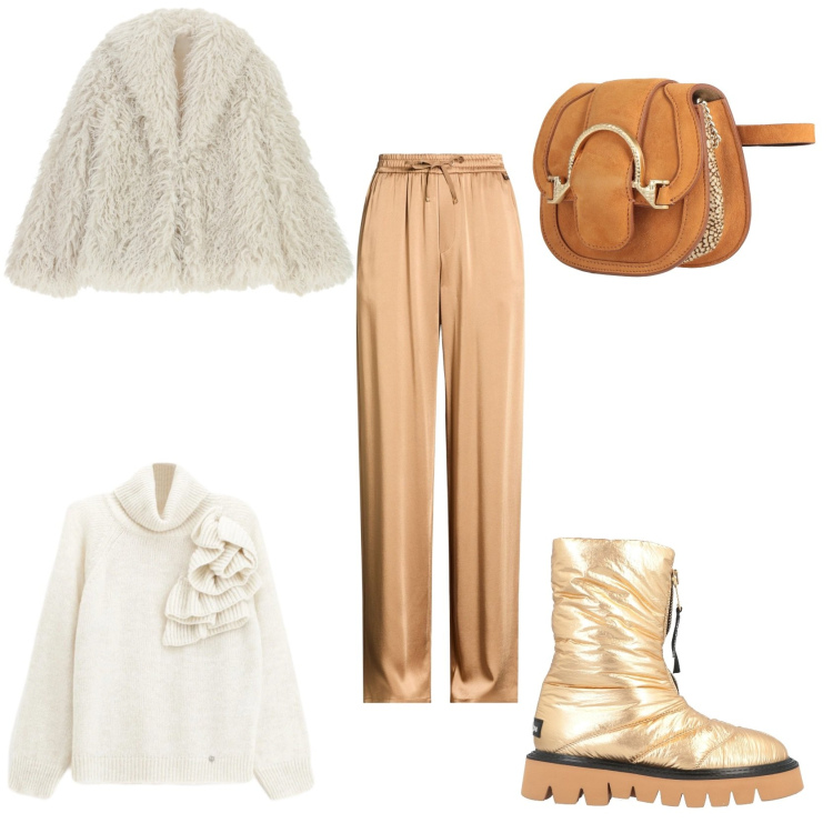 Outfit donna - Total look #2310507. Stile Glamour per Tutti i giorni. Abbinamento con stivaletti, marsupi, pantaloni, ecopellicce, maglieria.