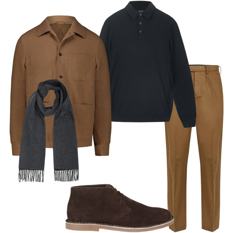 Outfit uomo - In città. Stile Urban per Tutti i giorni. Abbinamento con cappotti, pantaloni, stivali e stivaletti, sciarpe, maglieria.