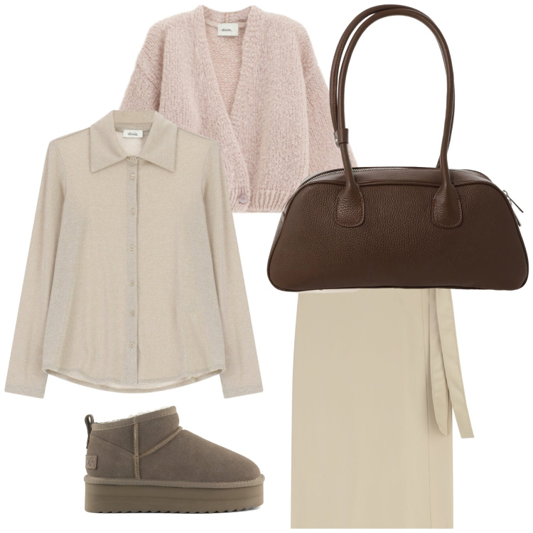 Outfit donna - Dixie tutto il giorno. Stile Basic per Tutti i giorni. Abbinamento con gonne longuette, cardigans, borse a mano, camicie, stivaletti.