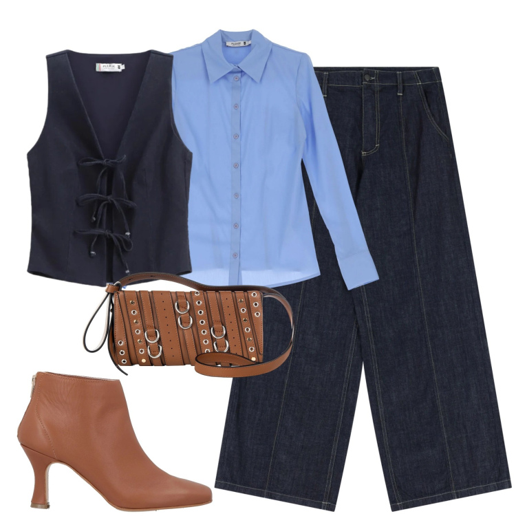 Outfit donna - Denim Please. Stile Casual chic per Tutti i giorni. Abbinamento con stivaletti, camicie, jeans, gilet, borse a spalla.