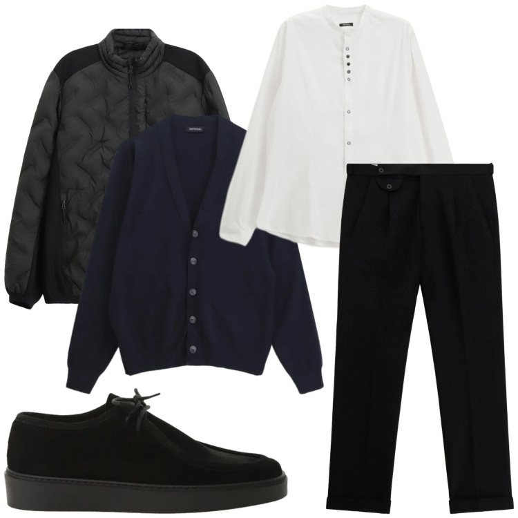 Outfit uomo - Nero e bianco. Stile Urban per Tutti i giorni. Abbinamento con pantaloni, cardigans, giacche, camicie, scarpe stringate.