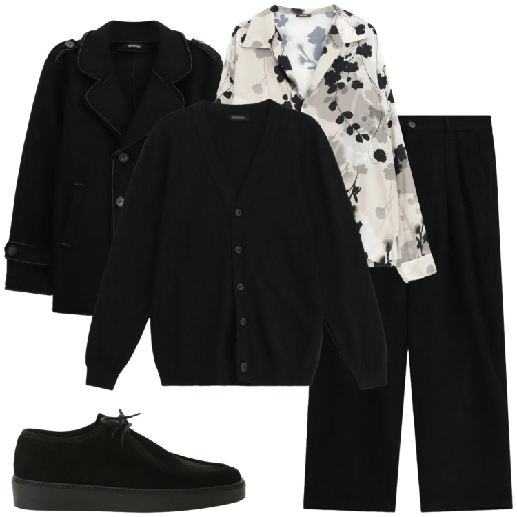 Outfit uomo - Cardigan nero!. Stile Casual per Tutti i giorni. Abbinamento con camicie, cardigans, pantaloni, cappotti, scarpe stringate.