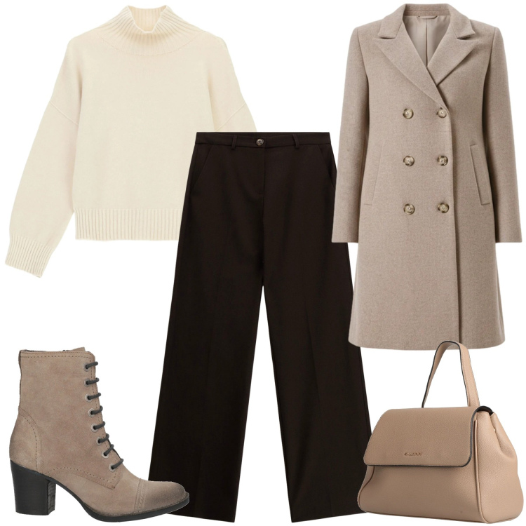 Outfit donna - Basic-chic. Stile Basic per Ufficio. Abbinamento con zaini, stivaletti, maglieria, pantaloni, cappotti.