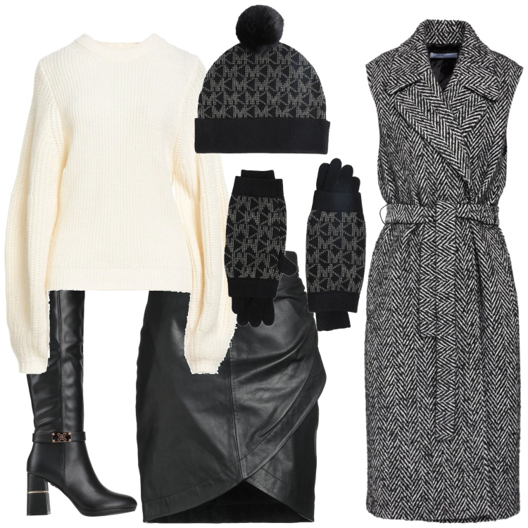 Outfit donna - Total look #2310618. Stile Chic per Serata fuori. Abbinamento con minigonne, stivali, guanti, pullovers, cappelli, cappotti.