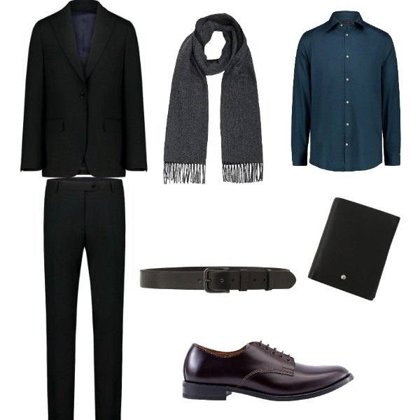Outfit uomo - Classic Time. Stile Business/Elegante per Serata speciale. Abbinamento con portafogli, cinture, abiti, camicie, scarpe stringate, sciarpe.