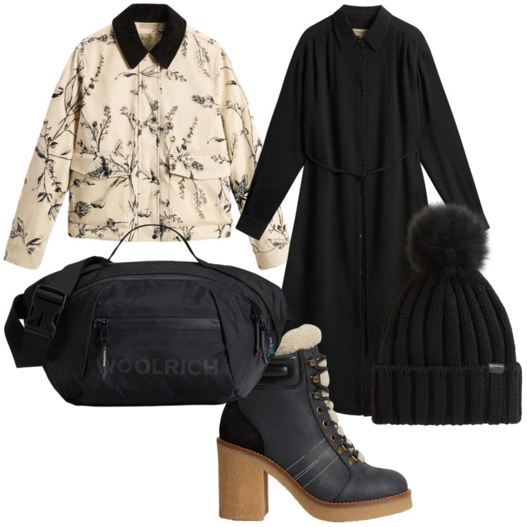 Outfit donna - Woolrich chic. Stile Trendy per Ufficio. Abbinamento con borse a tracolla, cappotti, stivaletti, berretti, vestiti lunghi.