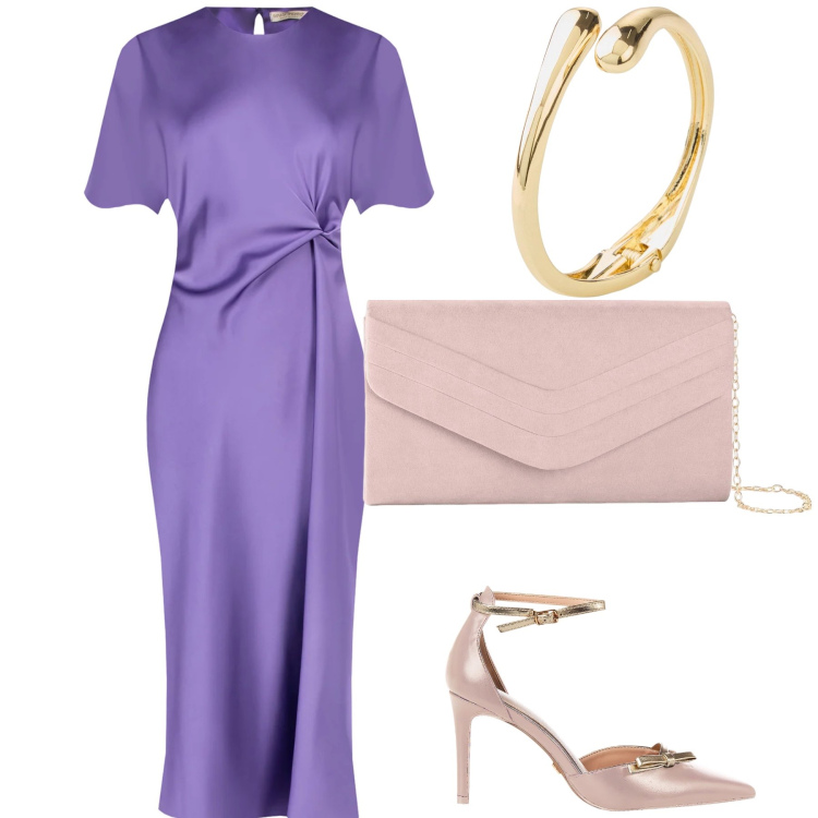 Outfit donna - Oro lilla e rosa. Stile Chic per Cerimonia. Abbinamento con pochette, braccialetti, vestiti midi/longuette, décolleté.