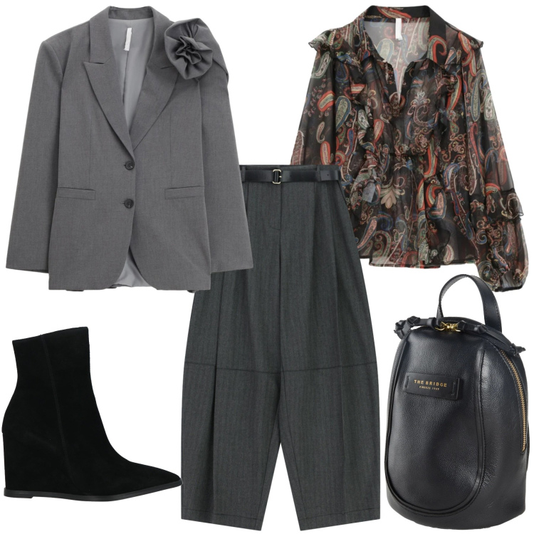 Outfit donna - Total look #2310650. Stile Trendy per Ufficio. Abbinamento con zaini, stivaletti, pantaloni, blazer, camicie.