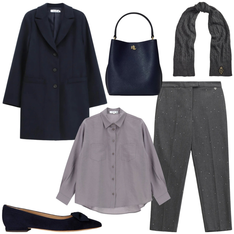 Outfit donna - Eleganza discreta. Stile Sporty chic per Tutti i giorni. Abbinamento con pantaloni, cappotti, camicie, borse a secchiello, ballerine, sciarpe.