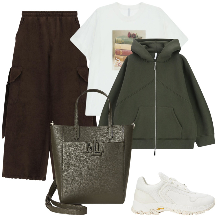 Outfit donna - La t-shirt bianca. Stile Casual per Tutti i giorni. Abbinamento con felpe con cappuccio, pantaloni a palazzo, t-shirt, sneakers, borse tote.
