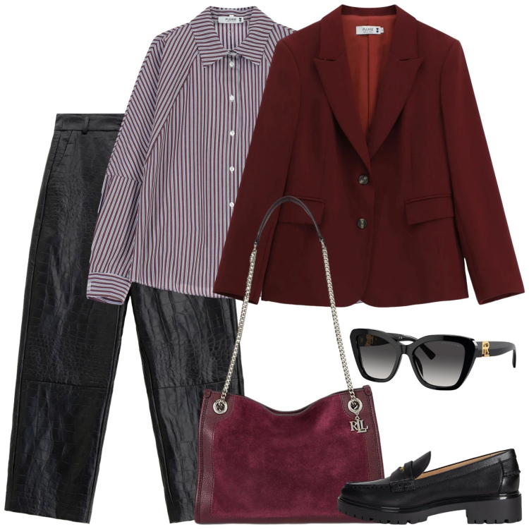 Outfit donna - Please contest. Stile Mannish per Ufficio. Abbinamento con pantaloni, blazer, camicie, occhiali da sole, mocassini, borse tote.
