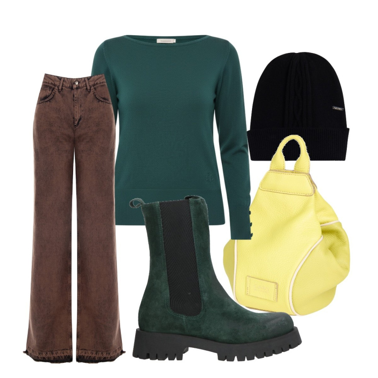 Outfit donna - 5 gennaio. Stile Basic per Tutti i giorni. Abbinamento con zaini, stivaletti, berretti, jeans dritti, pullovers.