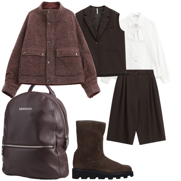 Outfit donna - Total look #2310700. Stile Casual chic per Tutti i giorni. Abbinamento con stivaletti, zaini, camicie, shorts, caban, gilet.