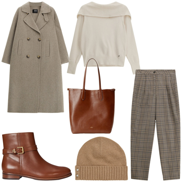 Outfit donna - Un cappotto per tanti stili. Stile Casual chic per Tutti i giorni. Abbinamento con pantaloni, maglieria, cappotti, borse tote, stivaletti, berretti.