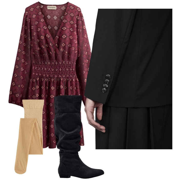 Outfit donna - Un nuovo anno o vintage retro’. Stile Vintage retrò per Serata fuori. Abbinamento con vestiti corti, stivali, collant, blazer.