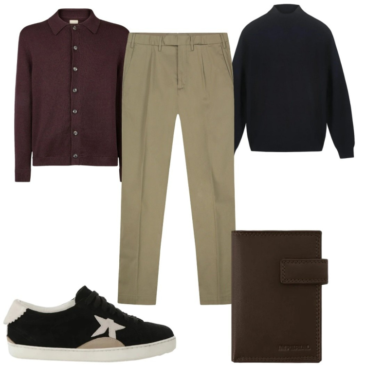 Outfit uomo - Total look #2310740. Stile Casual per Tutti i giorni. Abbinamento con portafogli, sneakers, pantaloni, polo, maglieria.