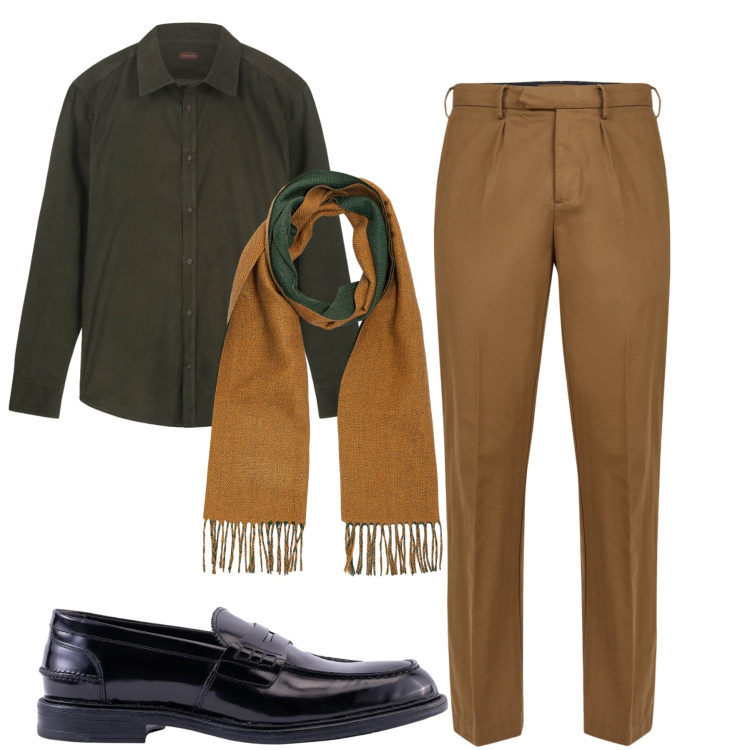 Outfit uomo - Total look #2310743. Stile Casual per Tutti i giorni. Abbinamento con pantaloni, sciarpe, scarpe stringate, camicie.