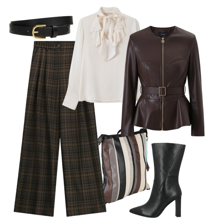 Outfit donna - Si torna al lavoro. Stile Glamour per Ufficio. Abbinamento con cinture, stivaletti, zaini, pantaloni a palazzo, bluse, giacche.