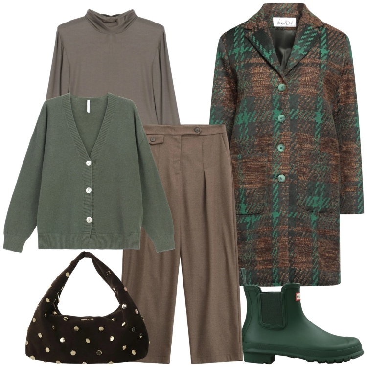 Outfit donna - Total look #2310798. Stile Casual chic per Tutti i giorni. Abbinamento con stivaletti, cappotti, pantaloni, cardigans, borse a spalla, maglieria.