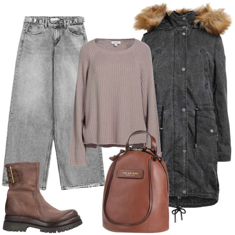 Outfit donna - Jeans Grigi. Stile Casual chic per Tutti i giorni. Abbinamento con zaini, stivaletti, parka, pullovers, jeans.