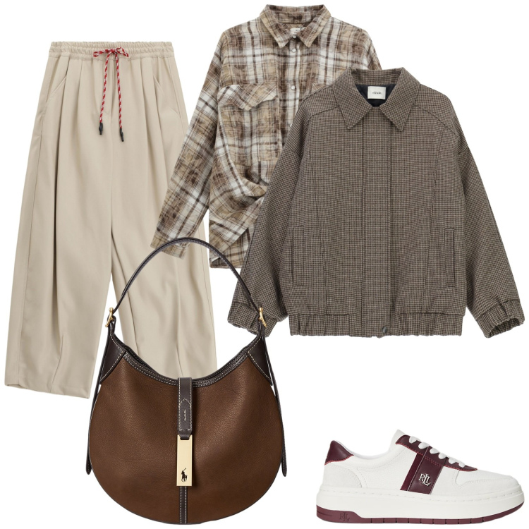 Outfit donna - Quadri e Quadretti. Stile Casual chic per Tutti i giorni. Abbinamento con sneakers, borse a spalla, pantaloni a palazzo, bomber, camicie.