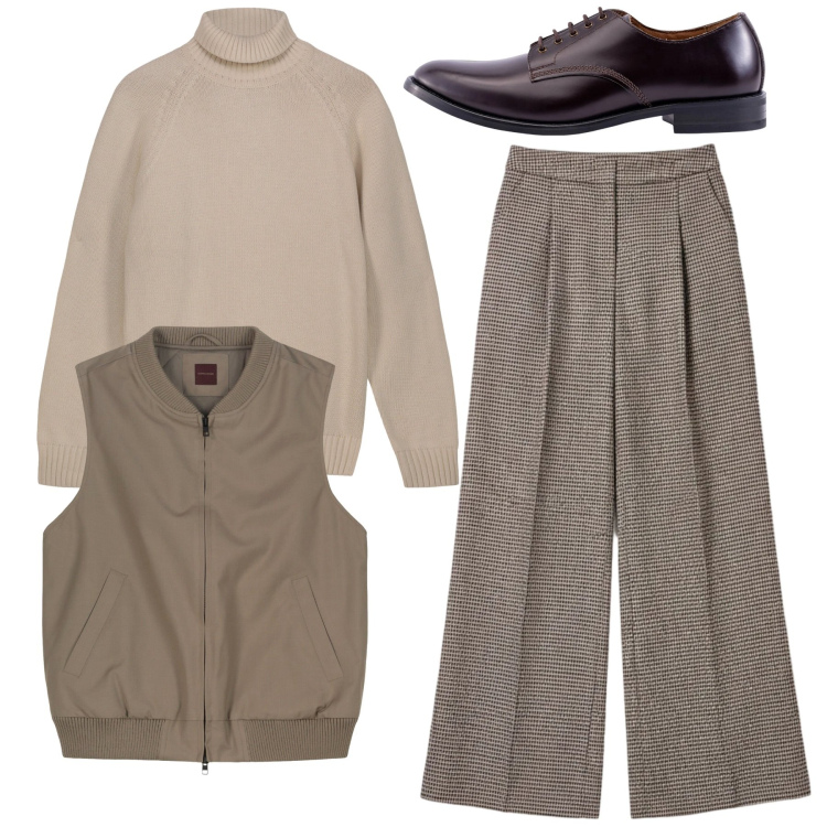 Outfit uomo - Morbidoso. Stile Trendy per Tutti i giorni. Abbinamento con pantaloni a palazzo, scarpe stringate, pullovers, piumini.