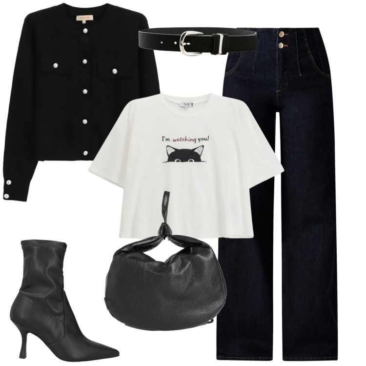 Outfit donna - I jeans neri versatili. Stile Casual chic per Tutti i giorni. Abbinamento con cinture, stivaletti, zaini, t-shirt, cardigans, jeans.