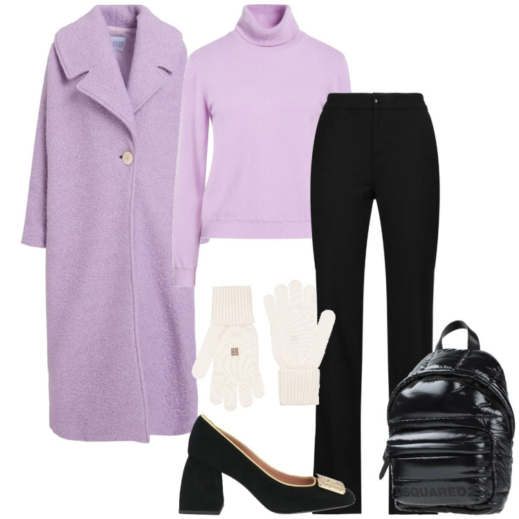 Outfit donna - Ufficio/serata/evento. Stile Casual chic per Serata fuori. Abbinamento con cappotti, guanti, décolleté, pantaloni, maglieria, zaini.