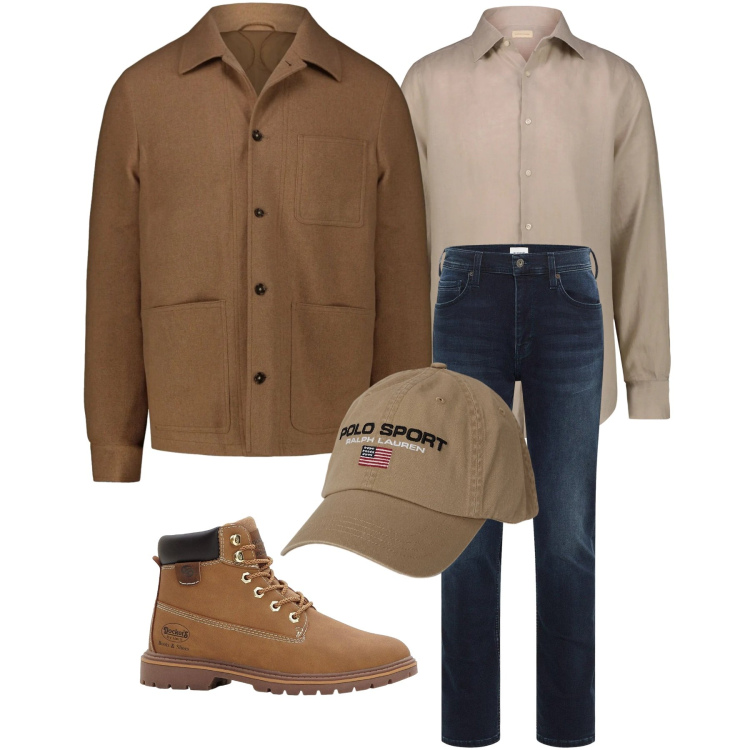 Outfit uomo - Total look #2310937. Stile Casual per Tutti i giorni. Abbinamento con jeans slim fit, stivali e stivaletti, cappelli, camicie, cappotti.