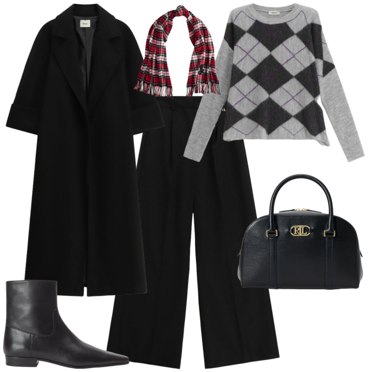 Outfit donna - Casual chic ogni giorno. Stile Casual chic per Tutti i giorni. Abbinamento con maglieria, pantaloni a palazzo, cappotti, stivaletti, sciarpe, borse a mano.