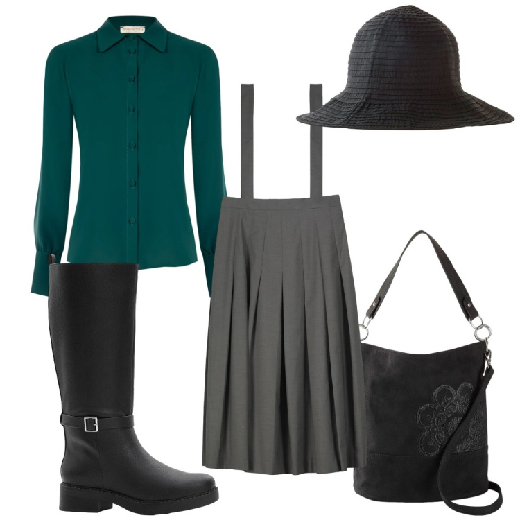 Outfit donna - Total look #2310942. Stile Trendy per Tutti i giorni. Abbinamento con borse a mano, stivali, cappelli, camicie, gonne lunghe.