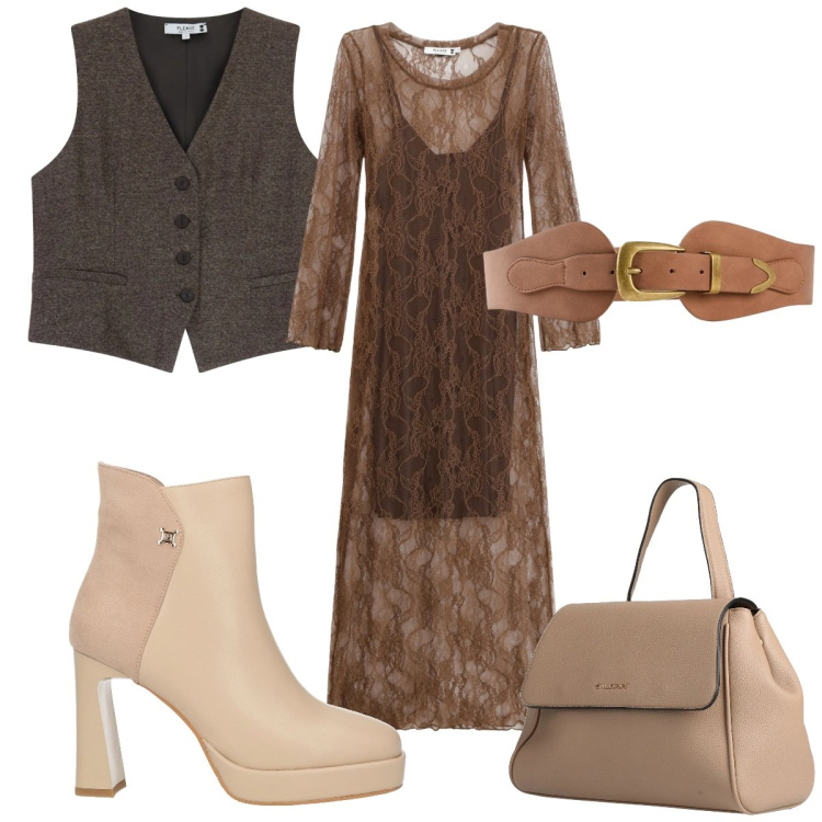 Outfit donna - Total look #2310950. Stile Trendy per Tutti i giorni. Abbinamento con cinture, stivaletti, zaini, gilet, vestiti lunghi.