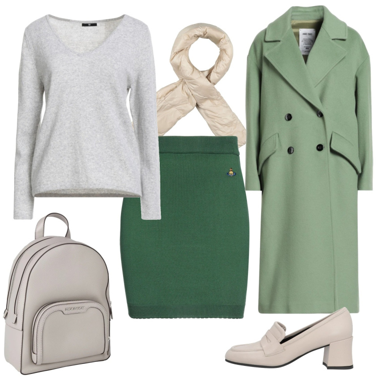 Outfit donna - Total look #2310996. Stile Chic per Ufficio. Abbinamento con cappotti, mocassini, sciarpe, zaini, pullovers, minigonne.