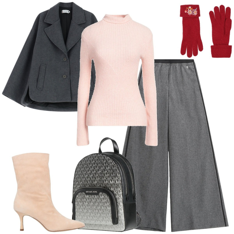 Outfit donna - Total look #2310999. Stile Casual chic per Ufficio. Abbinamento con stivaletti, guanti, maglieria, zaini, blazer, pantaloni.