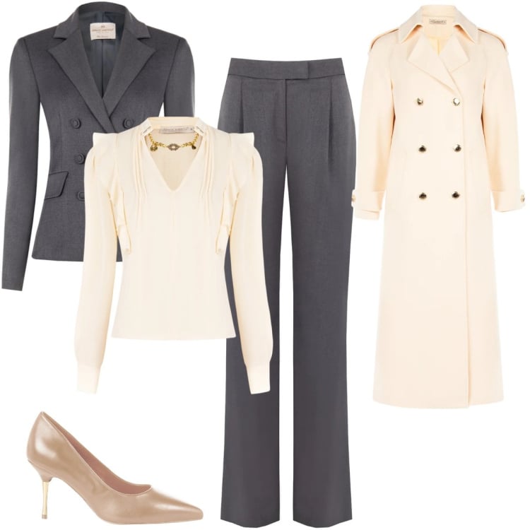 Outfit donna - Total look #2311009. Stile Chic per Cerimonia. Abbinamento con blazer, bluse, cappotti, pantaloni, décolleté.
