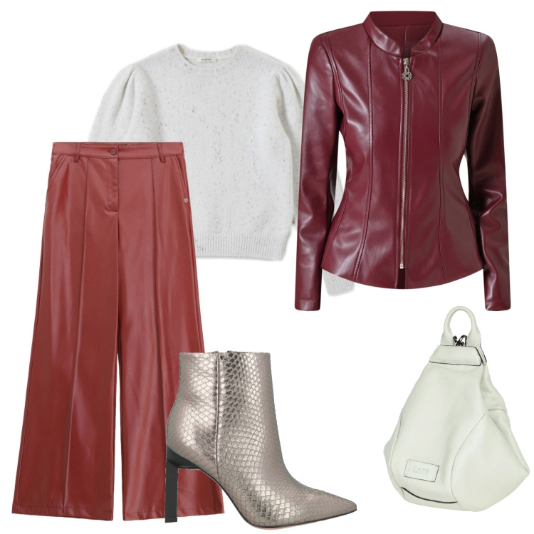 Outfit donna - Capodanno rocker. Stile Rock per Serata fuori. Abbinamento con zaini, stivaletti, pantaloni, blazer, maglieria.