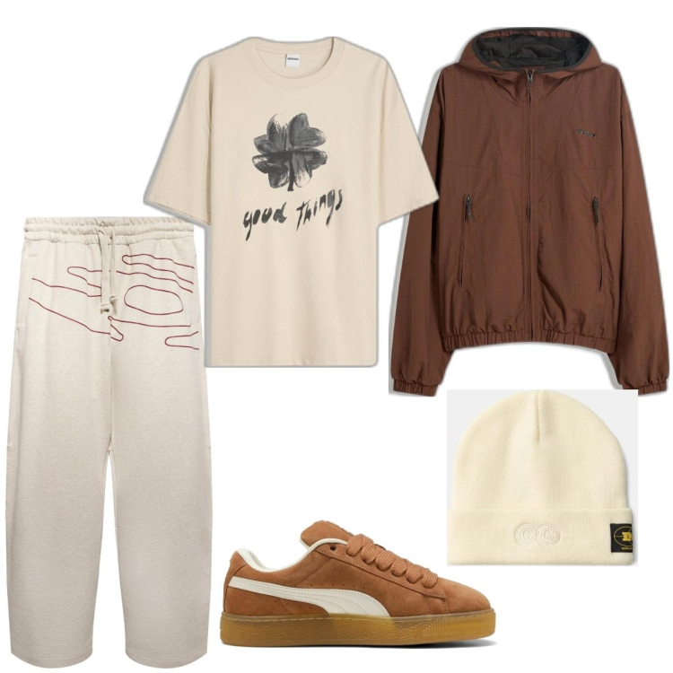 Outfit hombre - Casual #0. Estilo Casual para Todos los días. Combinación con sneakers, gorros, chaquetas, camiseta, pantalones.