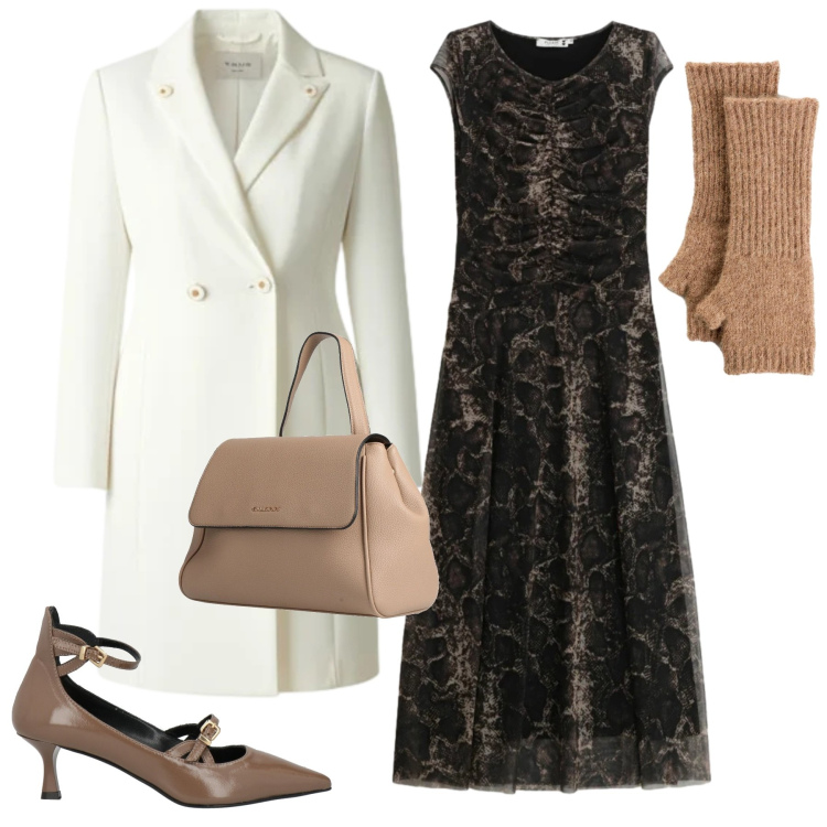 Outfit donna - Indiscutibile eleganza. Stile Chic per Cerimonia. Abbinamento con guanti, zaini, décolleté, vestiti lunghi, cappotti.