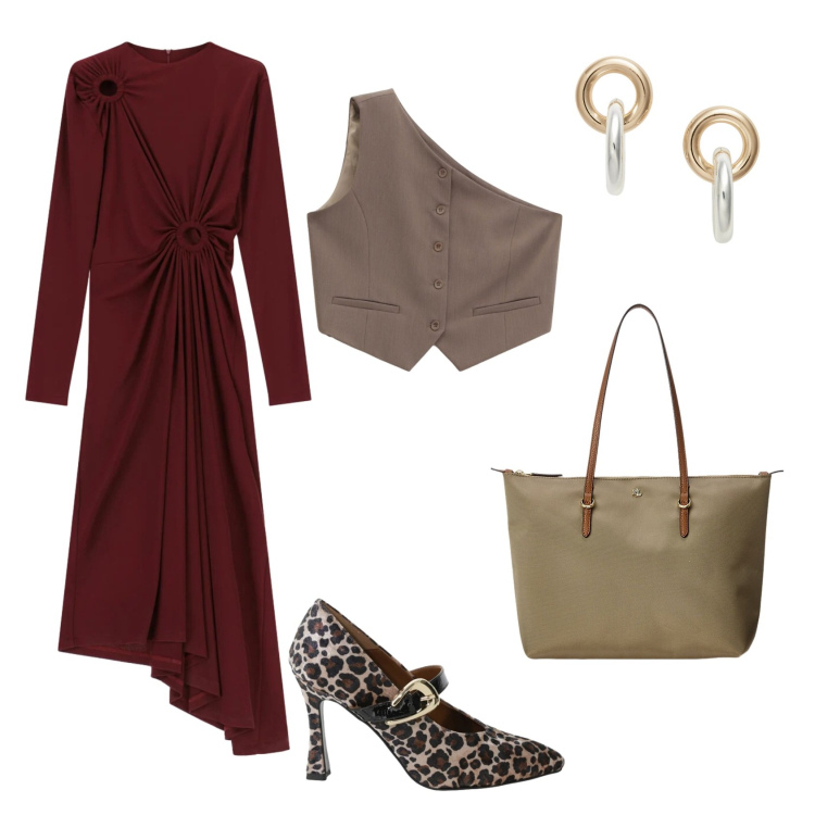 Outfit donna - Total look #2311035. Stile Glamour per Ufficio. Abbinamento con vestiti lunghi, gilet, décolleté, borse tote, orecchini.