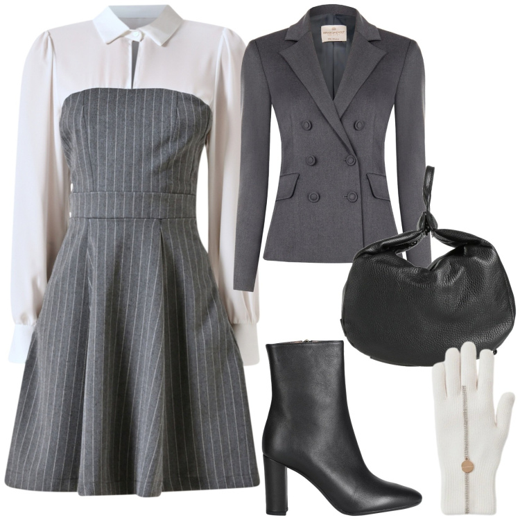 Outfit donna - Grigio e basta. per Serata fuori. Abbinamento con stivaletti, zaini, blazer, vestiti corti, guanti.