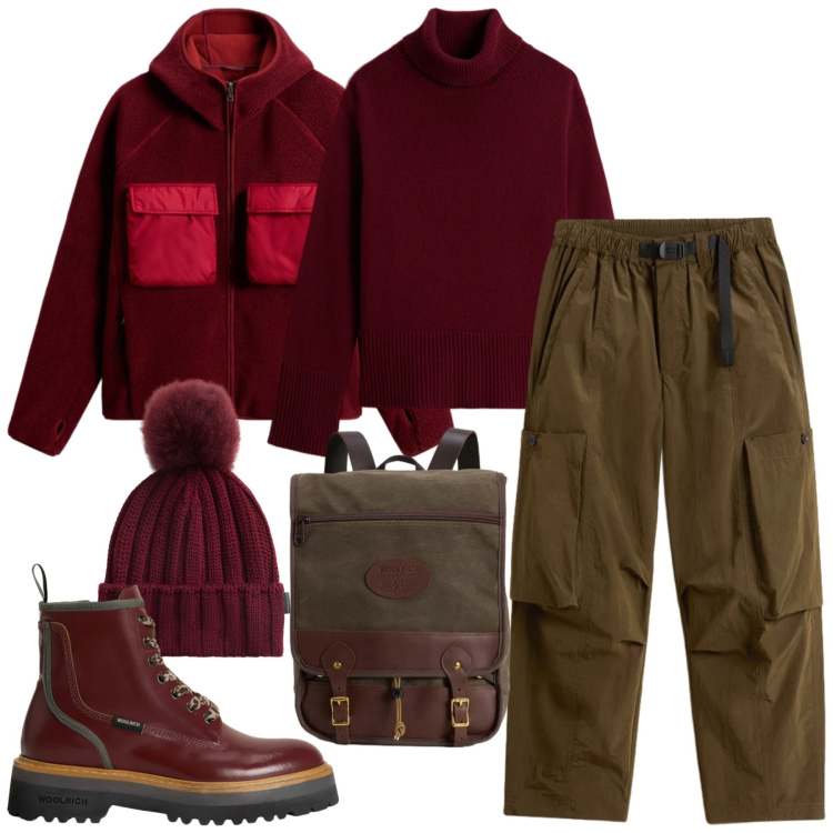Outfit donna - Saldi Invernali Woolrich. Stile Sporty chic per Tutti i giorni. Abbinamento con zaini, pantaloni cargo, maglieria, anfibi, berretti, felpe con cappuccio.