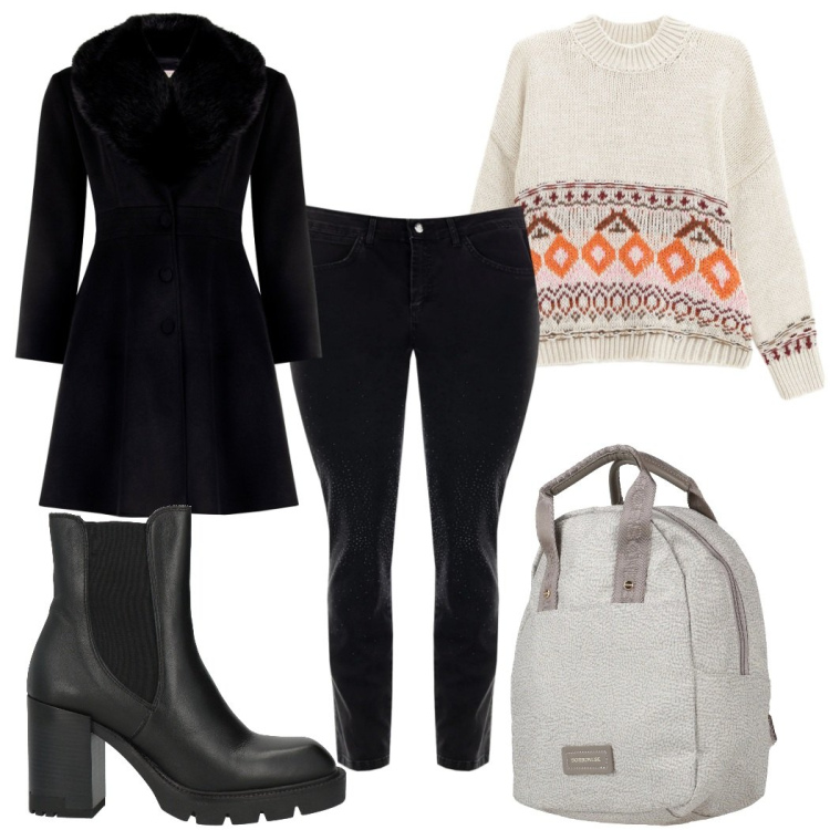 Outfit donna - Total look #2311081. Stile Trendy per Tutti i giorni. Abbinamento con zaini, stivaletti chelsea, maglieria, cappotti, jeans skinny.