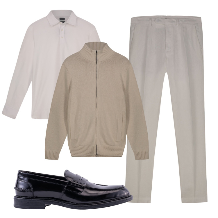 Outfit uomo - Total look #2311110. Stile Casual per Ufficio. Abbinamento con cardigans, pantaloni, polo, scarpe stringate.