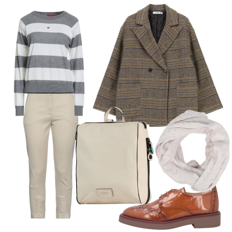 Outfit donna - Total look #2311149. Stile Urban per Tutti i giorni. Abbinamento con jeans slim fit, pullovers, zaini, sciarpe, scarpe stringate, cappotti.