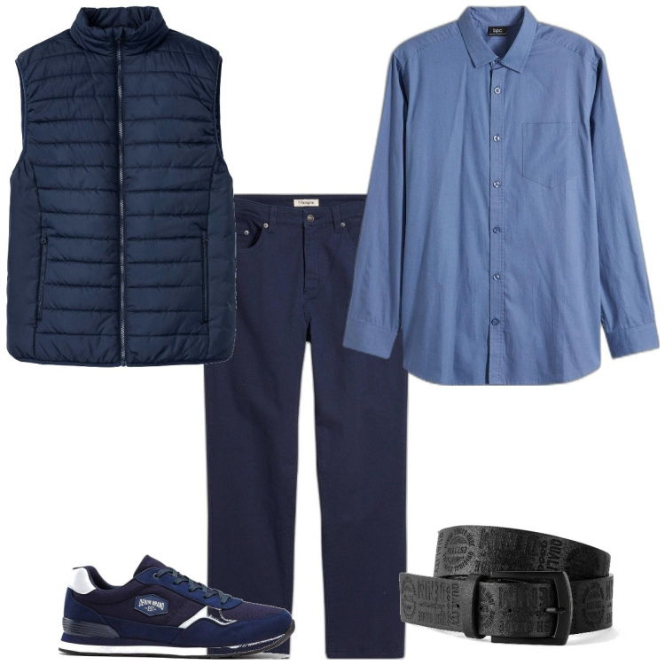 Outfit homme - Bleu. Style Business/Elégant pour Tous les jours. Assortir avec chemisiers, sneakers, ceintures, pantalon , doudounes.