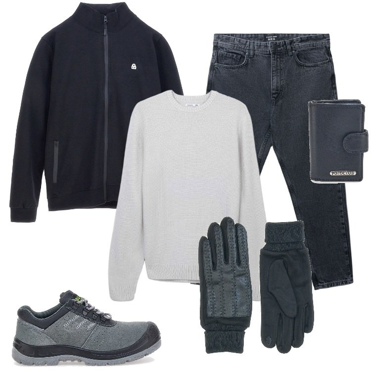 Outfit uomo - Total look #2311256. Stile Urban per Tutti i giorni. Abbinamento con maglieria, jeans strappati, portafogli, guanti, felpe, scarpe stringate.