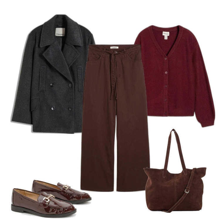 Outfit femme - Caban Gris. Style Bon Ton pour Tous les jours. Assortir avec pantalon , caban, sac cabas, pulls, mocassins.