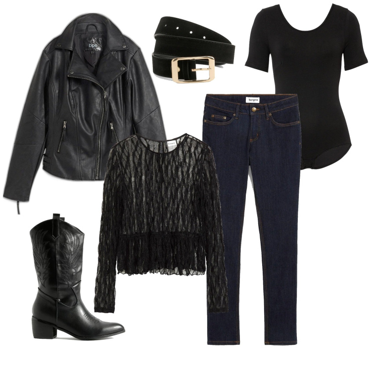 Outfit femme - Santiags & dentelle. Style Boho pour Soirée dehors. Assortir avec soutiens-gorge balconnet, jean skinny, body, manteaux, bottines texanes, ceintures.